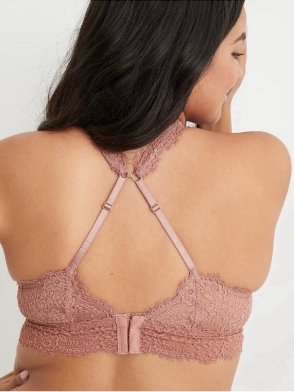 NWT Aerie 32C, 34A, 34B Eyelash Lace Plunge Bralette Racerback Adjustable Straps - Picture 3 of 13